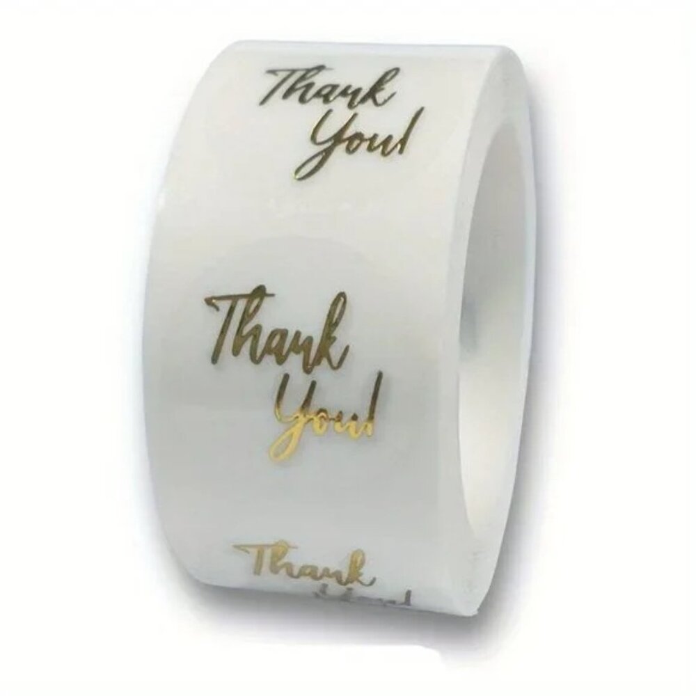100 Gold Transparent Thank You Stickers 1” Round Labels